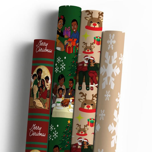 🎄Christmas Sales 50% OFF🎅🏾🤶🏾Home for the Holidays Black Santa Wrapping paper
