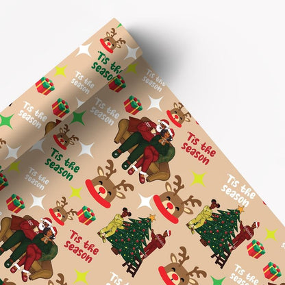 🎄Christmas Sales 50% OFF🎅🏾🤶🏾Home for the Holidays Black Santa Wrapping paper