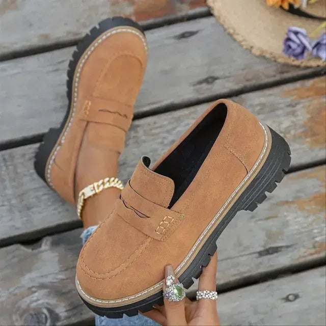 🔥Last Day 60% OFF🔥Women's Lightweight Vintage Penny Loafers - Slip-On Platform Shoes with Thick Rubber Sole