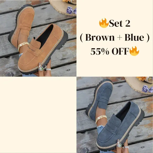 🔥Last Day 60% OFF🔥Women's Lightweight Vintage Penny Loafers - Slip-On Platform Shoes with Thick Rubber Sole